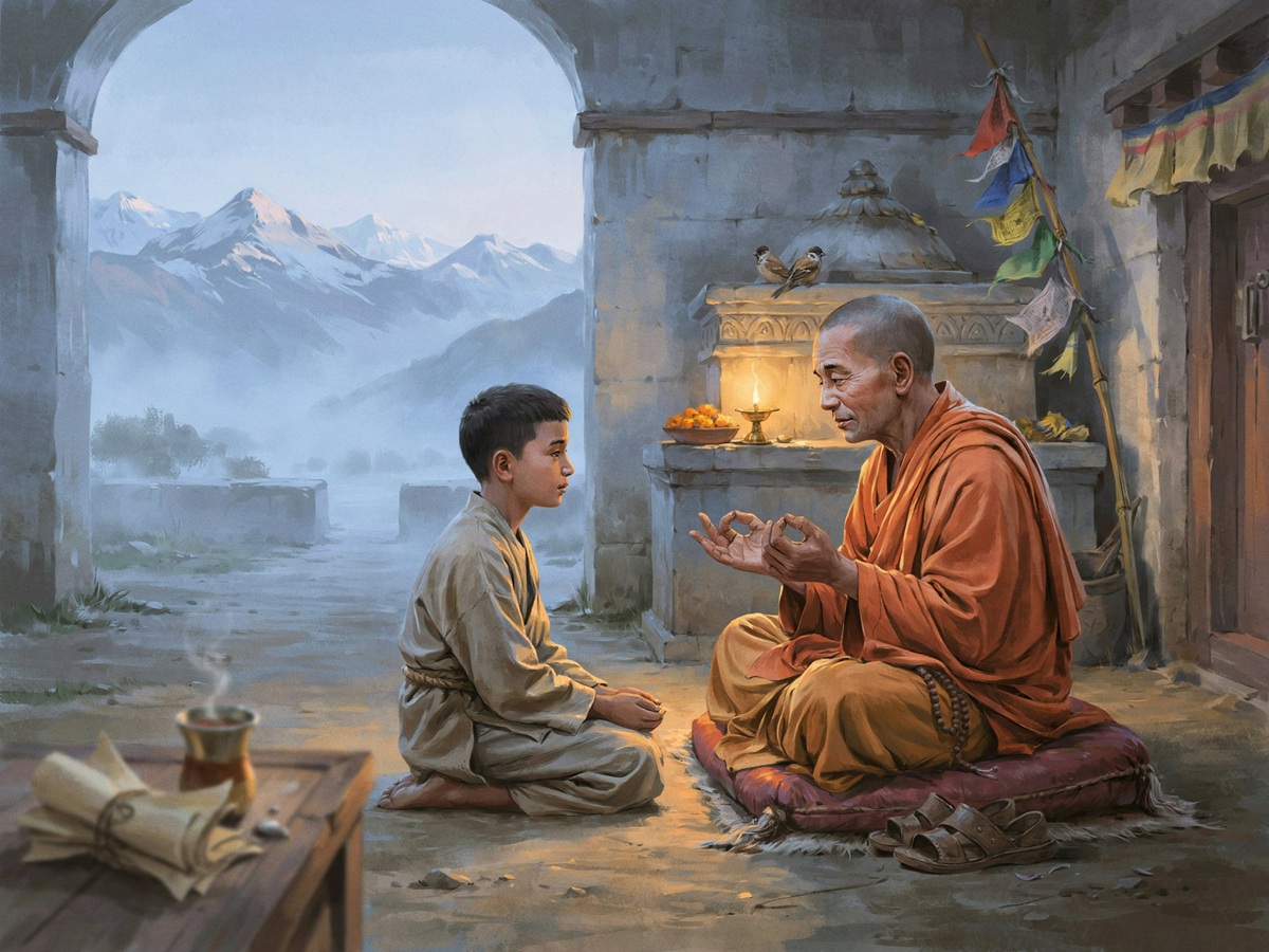 Un gourou enseigne son jeune disciple