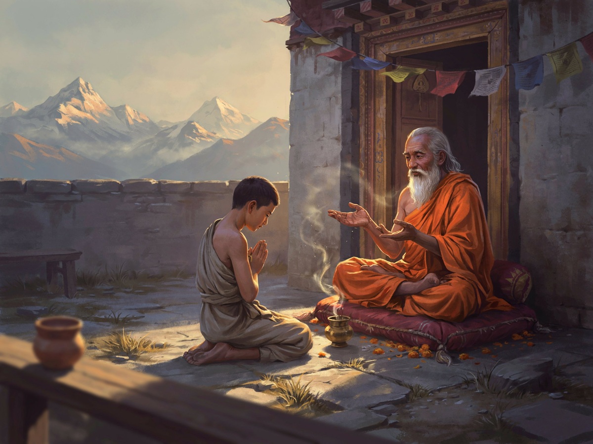 Un gourou enseigne son jeune disciple