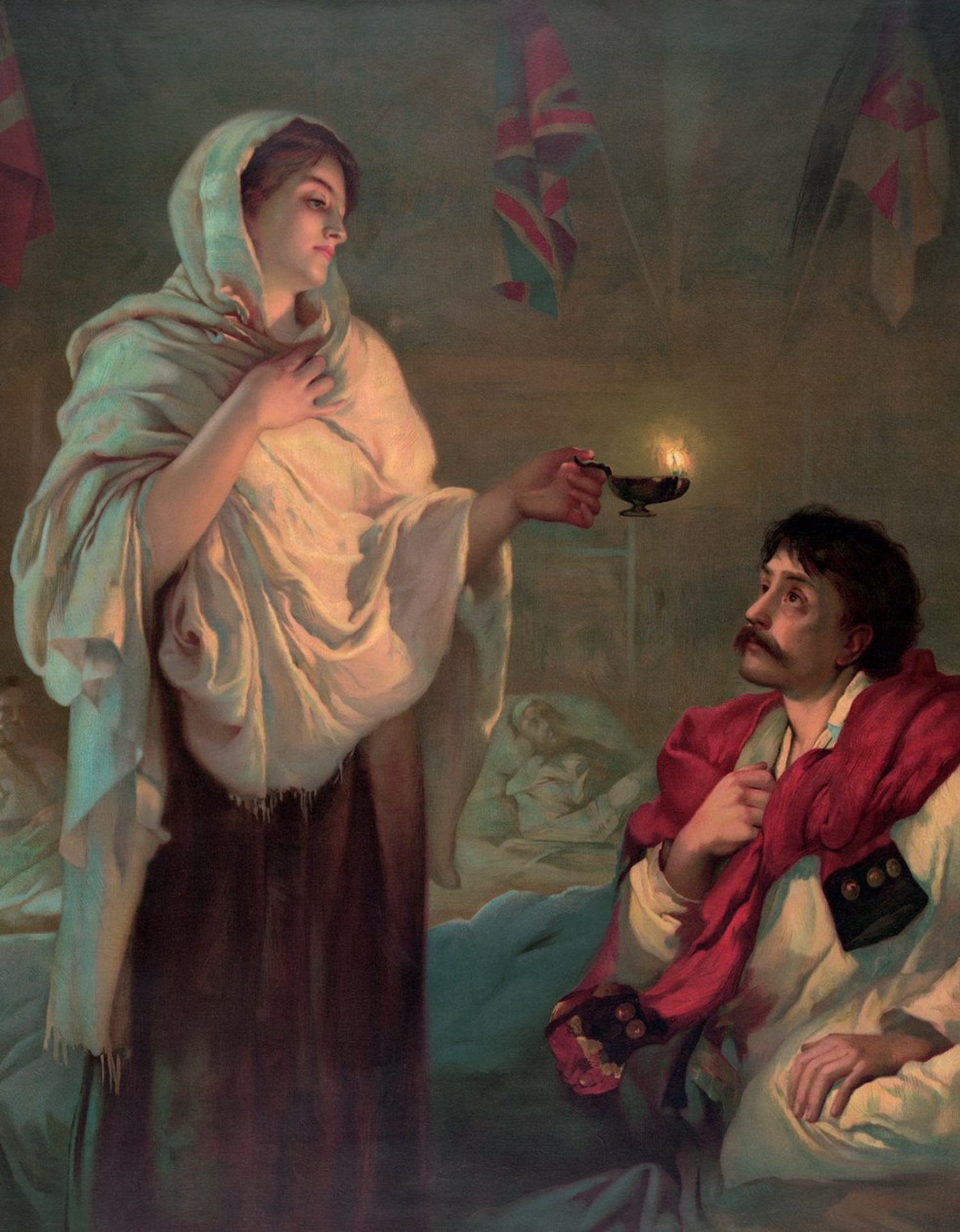 Florence Nightingale avec une lampe à huile - Ecole anglaise