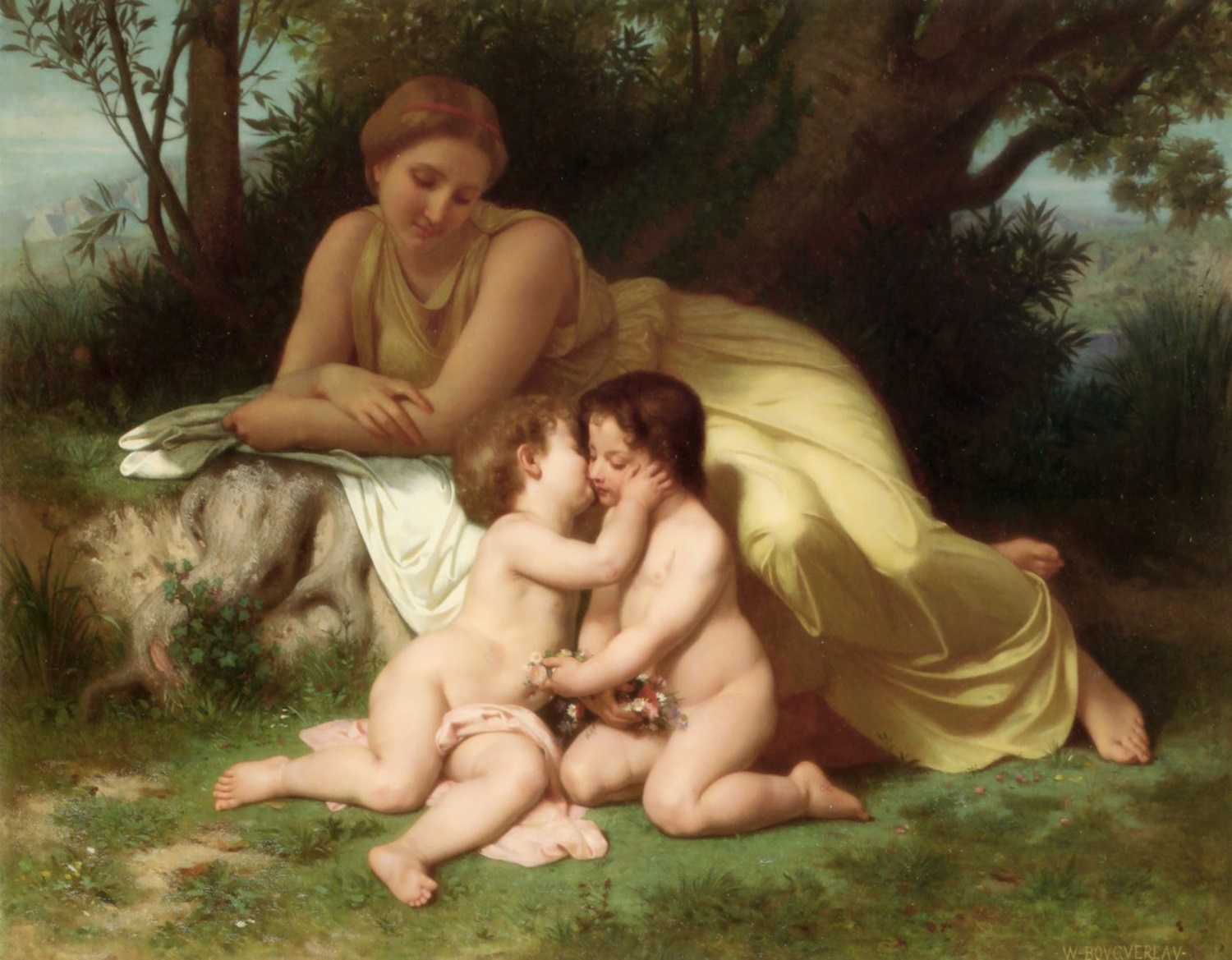 Jeune femme contemplant deux enfants embrasés - William Adolphe Bouguereau