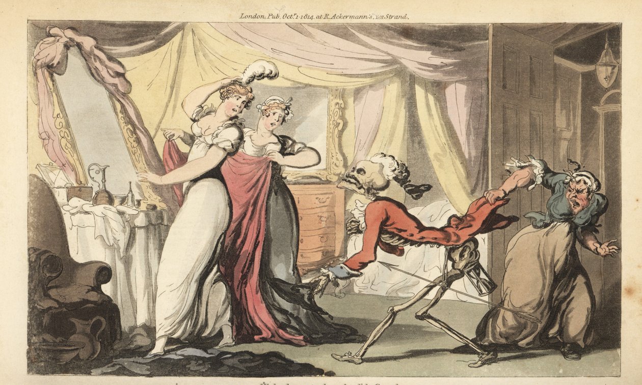 La mort avec sobn sablier vient chercher une coquette - Thomas Rowlandson