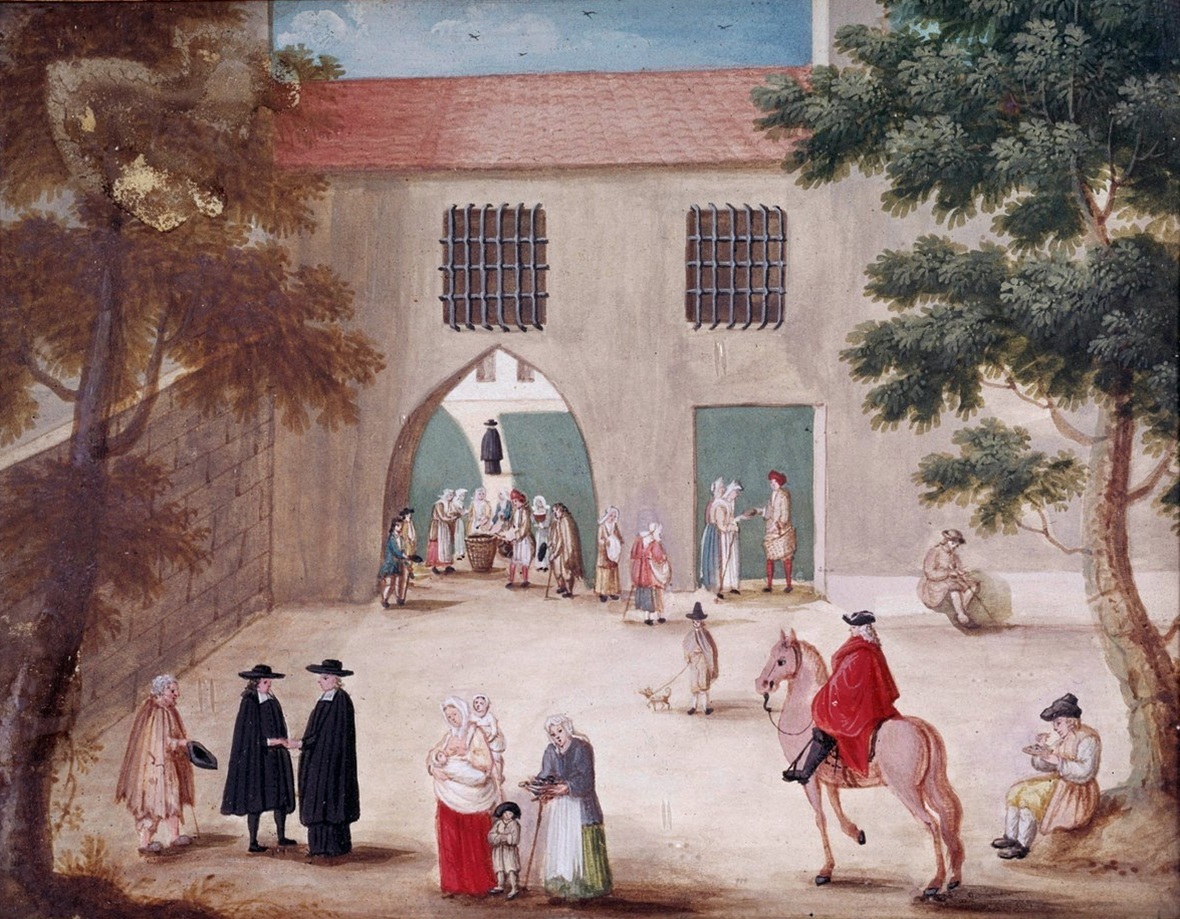 Aumônes dans la cour de l'Abbaye - École française