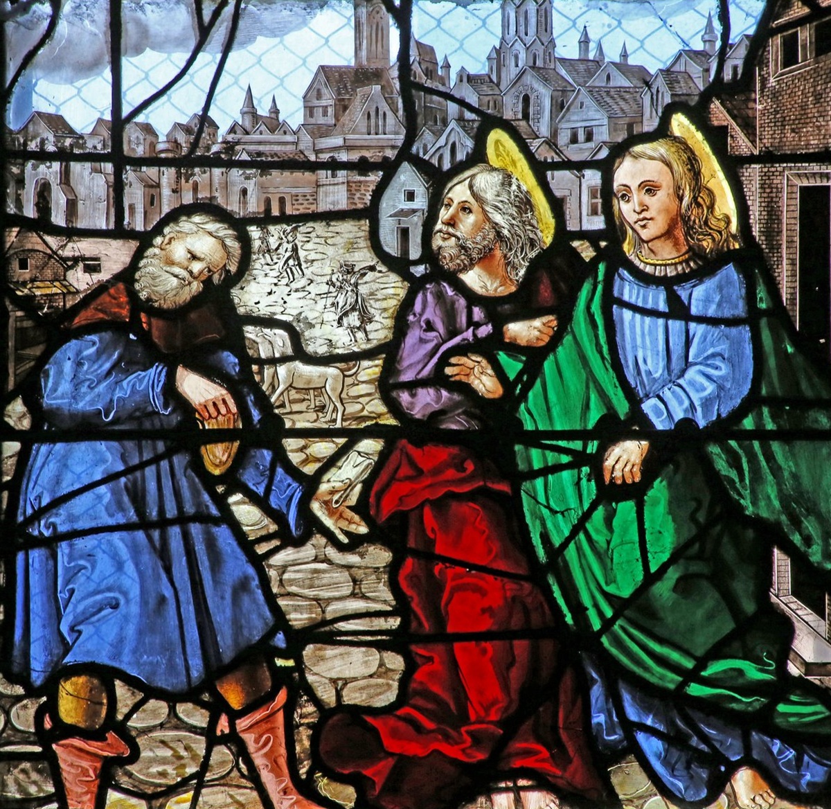 Charité - Deux Apôtres donnant de l'argent à un pauvre
