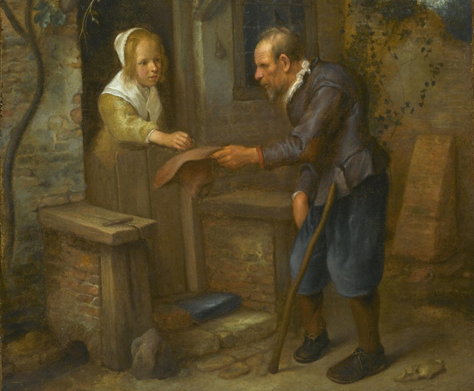 Vieil homme recevant l’aumône d’une jeune fille – Jan Steen – Recadrée Vieil homme recevant l'aumône d'une jeune fille - Jan Steen