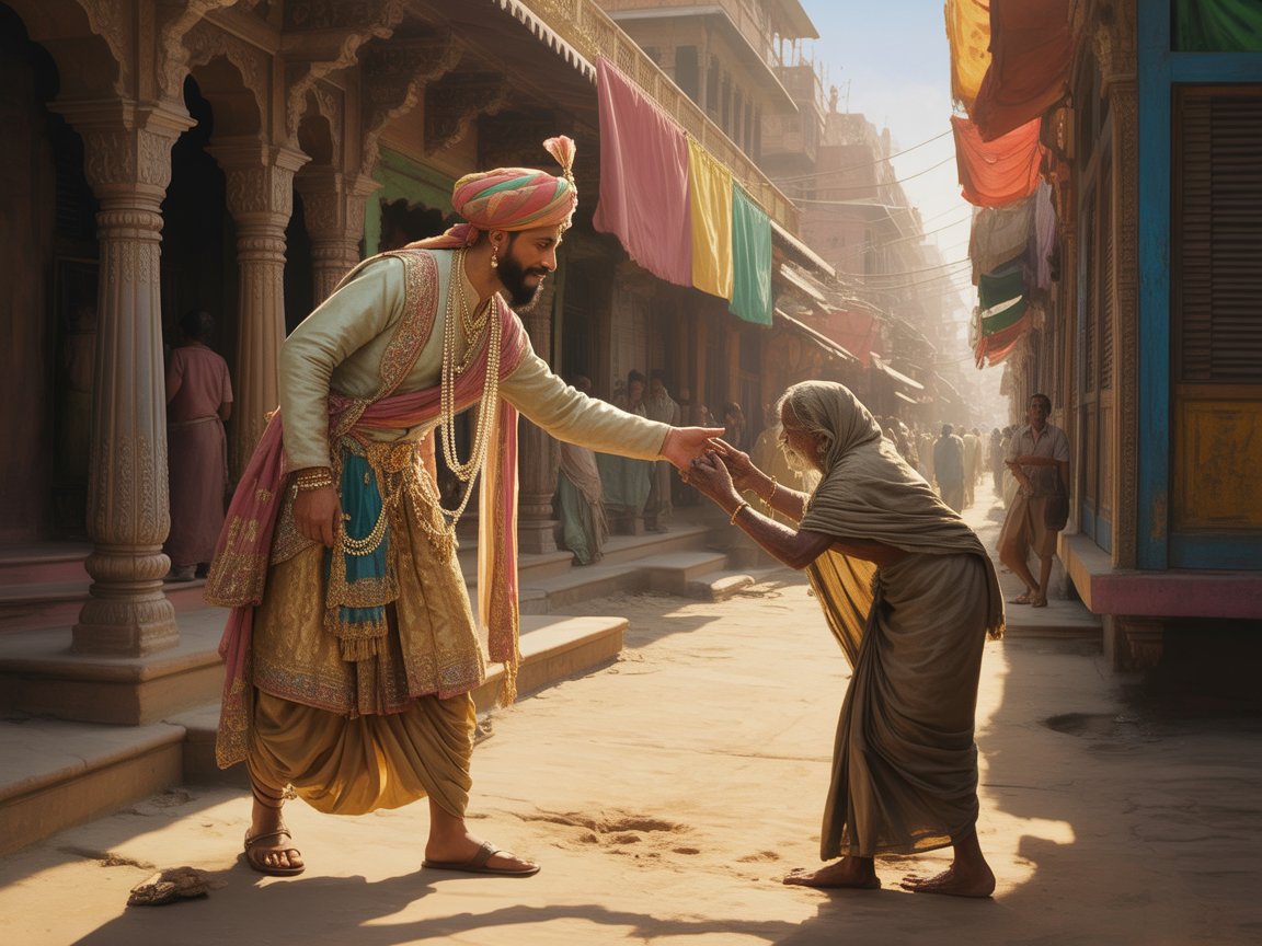 Un Maharadja secoure une mendiante