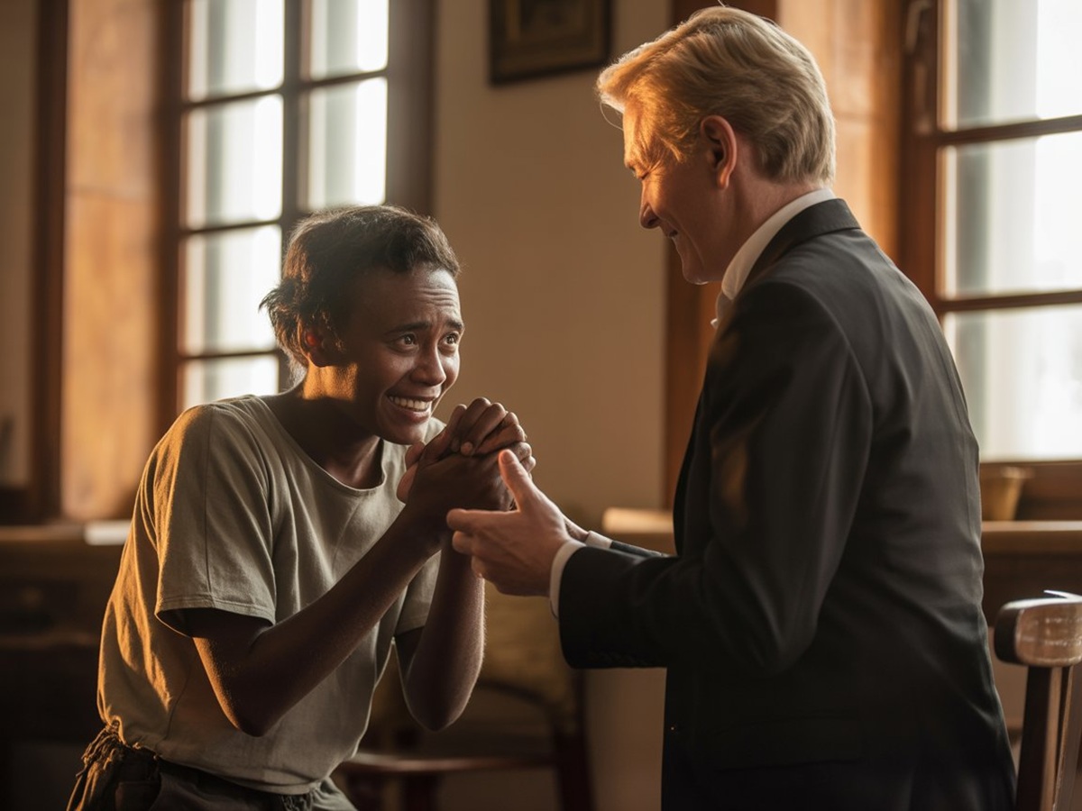 Un être humain pauvre remercie son riche bienfaiteur avec sincérité et humilité