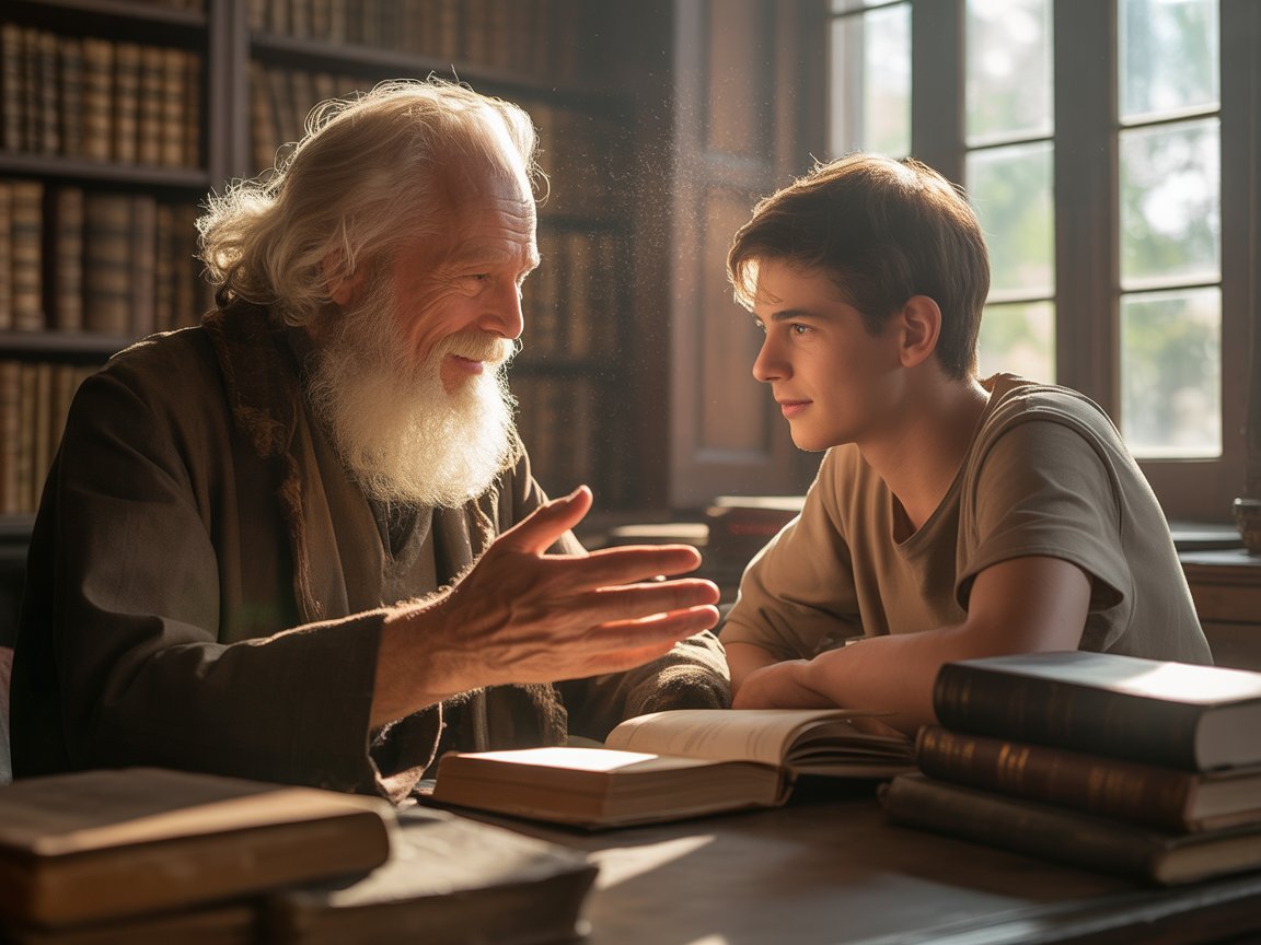 Un grand-père initie son petits-fils adolescent aux grandes Lois de la Vie