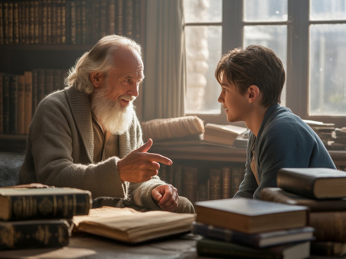 Un grand-père initie son petits-fils adolescent aux grandes Lois de la Vie