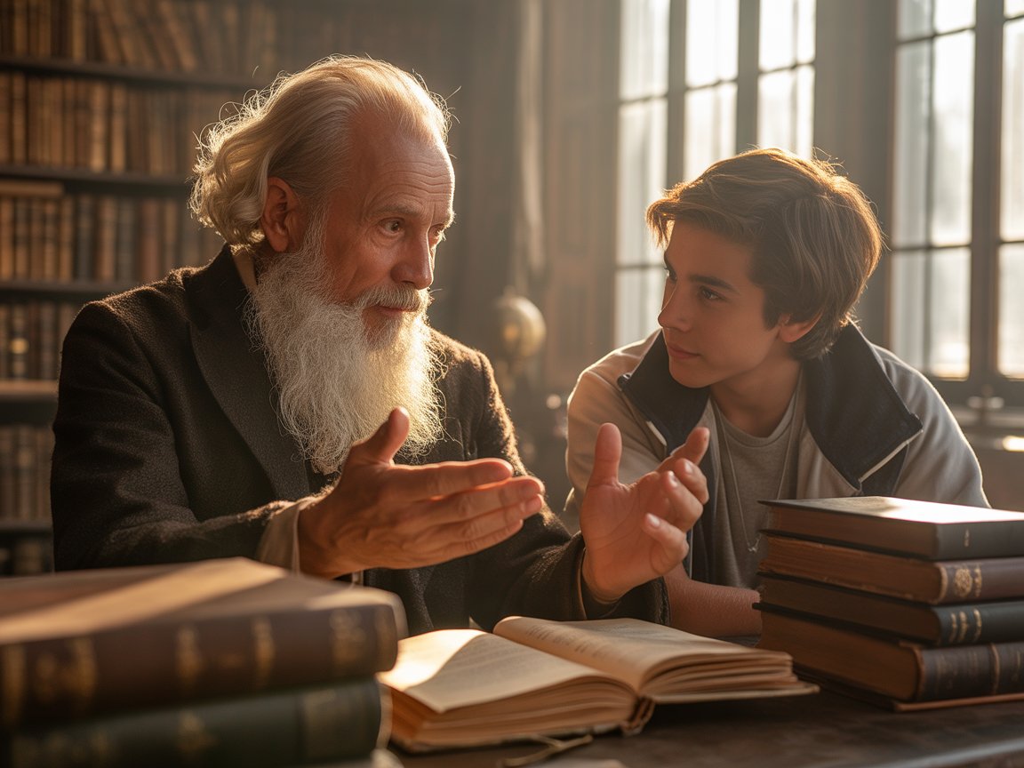 Un grand-père initie son petits-fils adolescent aux grandes Lois de la Vie