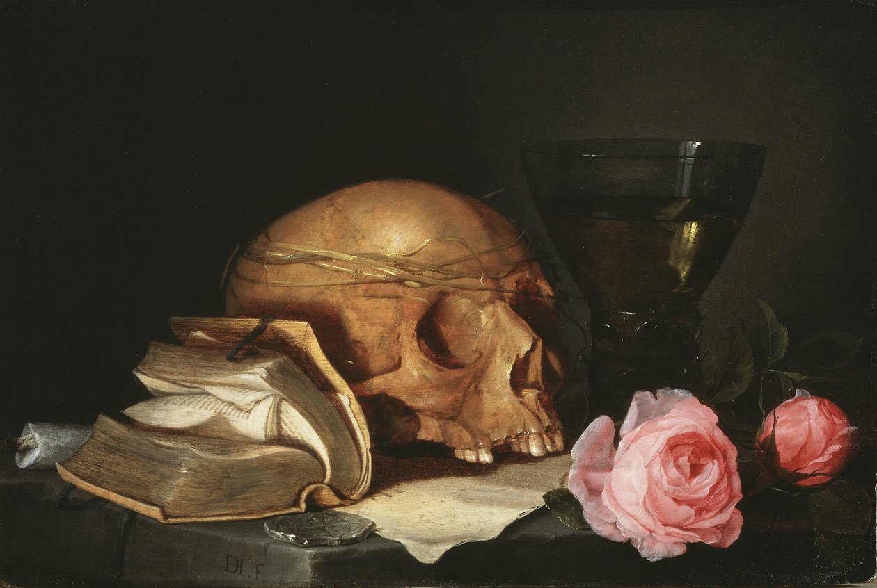 Vanité - Jan Davidsz de Heem - A Vanitas Still Life with a Skull a Book and Roses