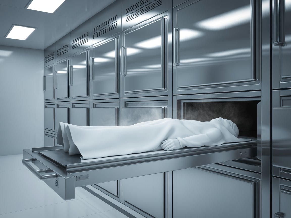 Un corps dans un tiroir réfrigéré à la morgue