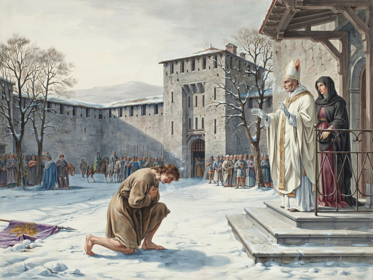 A Canossa le roi des Romains Henri IV, le roi des Romains, s'humilie devant le pape Grégoire VII