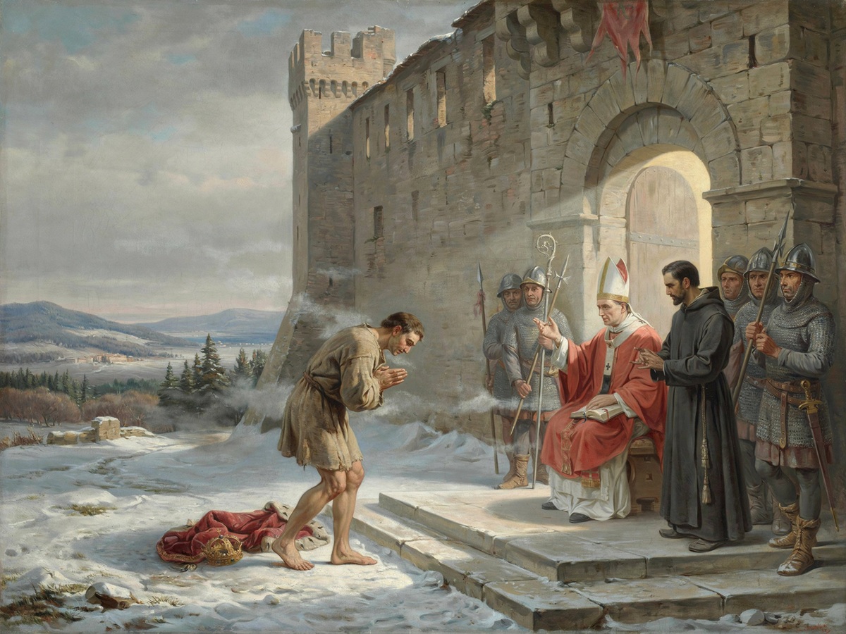 A Canossa le roi des Romains Henri IV, le roi des Romains, s'humilie devant le pape Grégoire VII