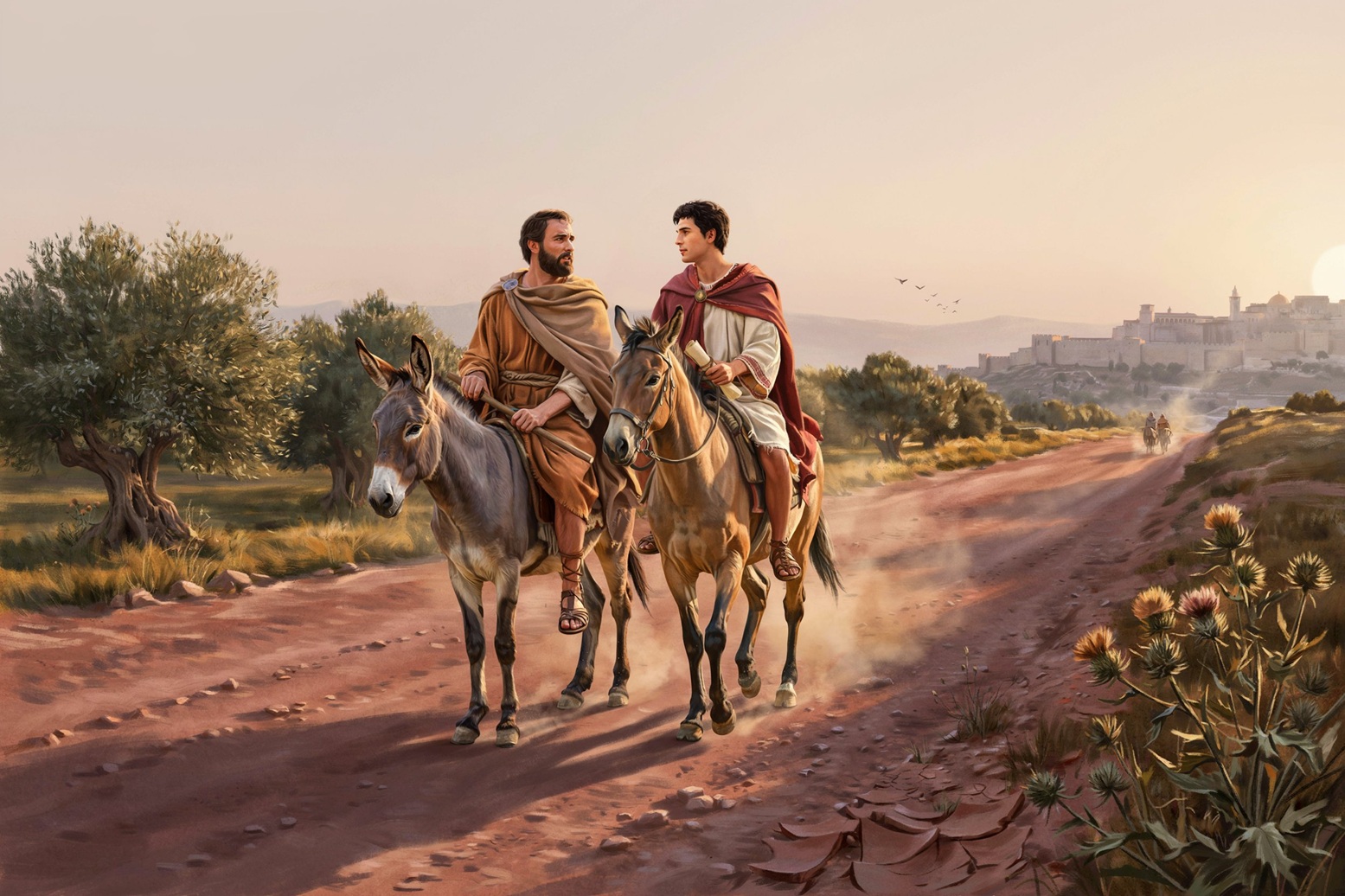 Joseph d'Arimathie et Marc le Romain chevauchent ensemble vers Jérusalem
