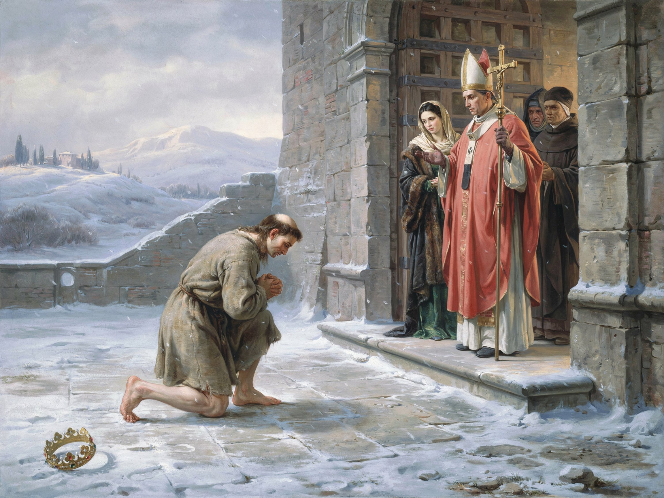 A Canossa Henri IV, le roi des Romains, s'humilie devant le pape Grégoire VII