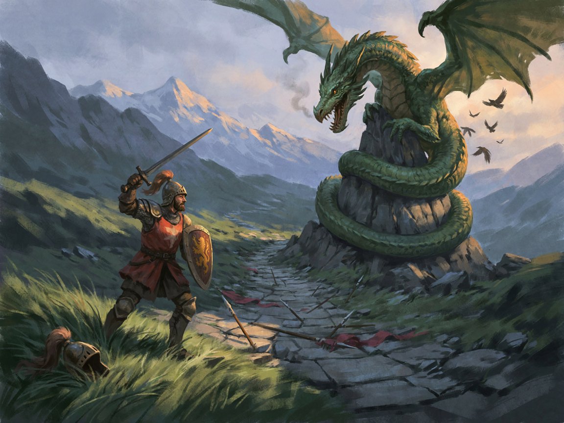 Un brave Chevalier affronte un dragon